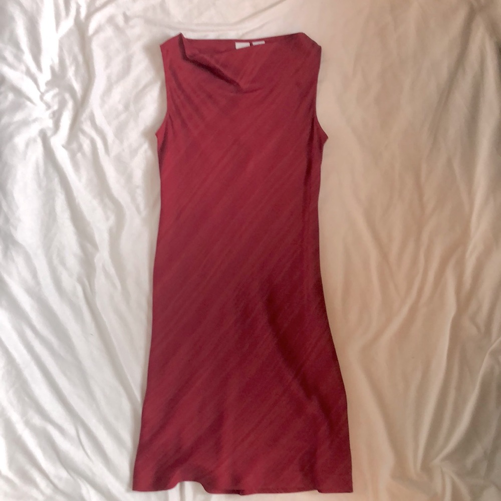 Armani Exchange red silk dress with diagonal highlights.  Circa 2000.